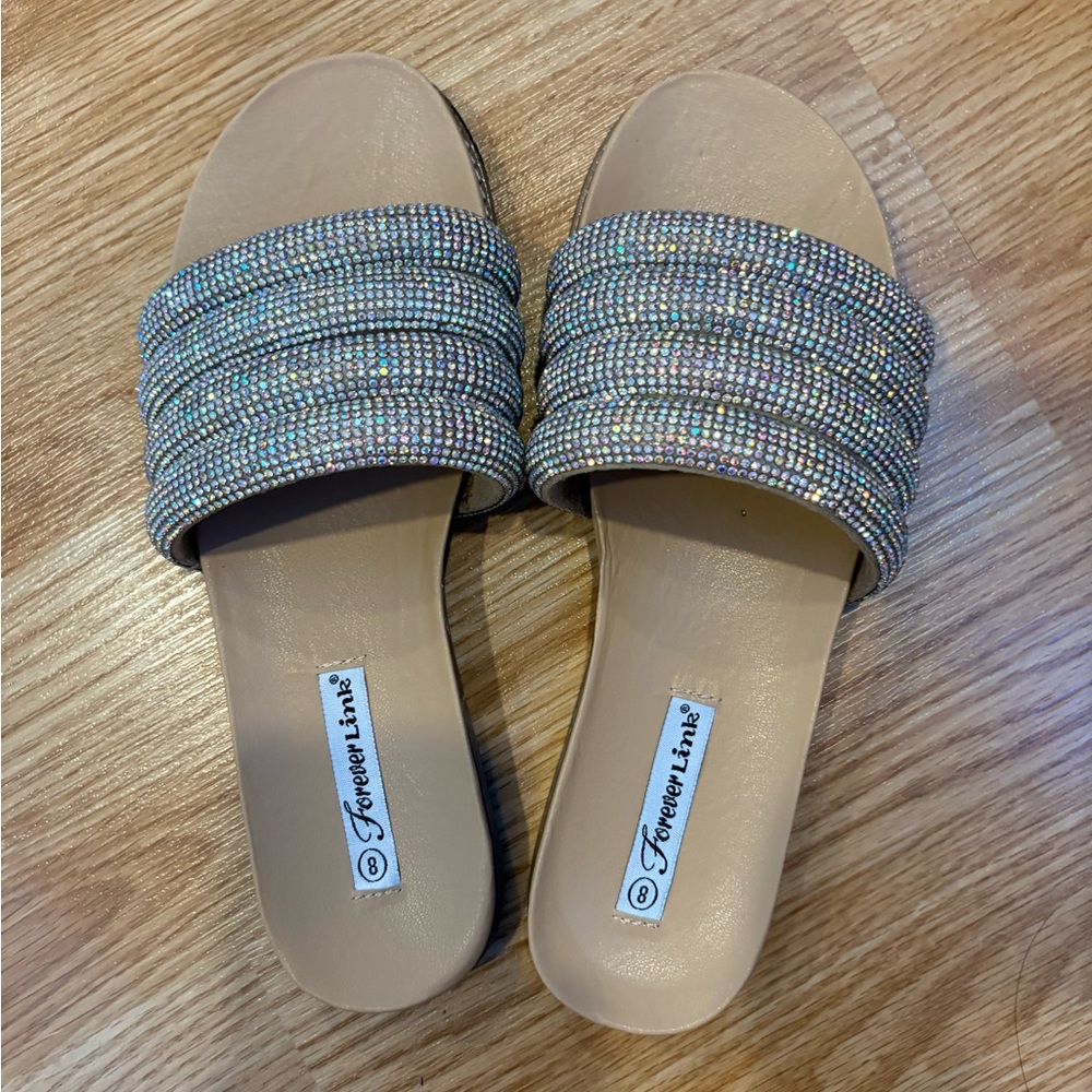 Forever Link Women's Champagne Sparkly Slide Sandals